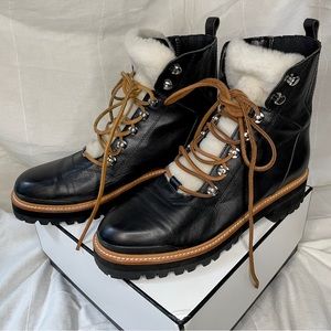 Marc Fisher Black Leather Boots w/Shearling Fur Lace-Up | WOMENS US/Size 9.5
